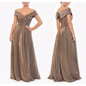 Xscape Evenings "Estelle" Off The Shoulder Metallic Glitter Dress Size 12 NWT